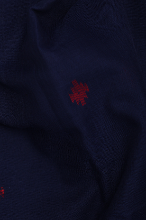 Bengal Cotton Saree In Oxford Blue With Threadwork Buttas