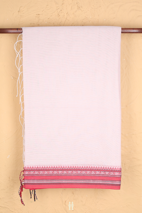 Bengal Cotton Saree In Pale Pink With Threadwork Border