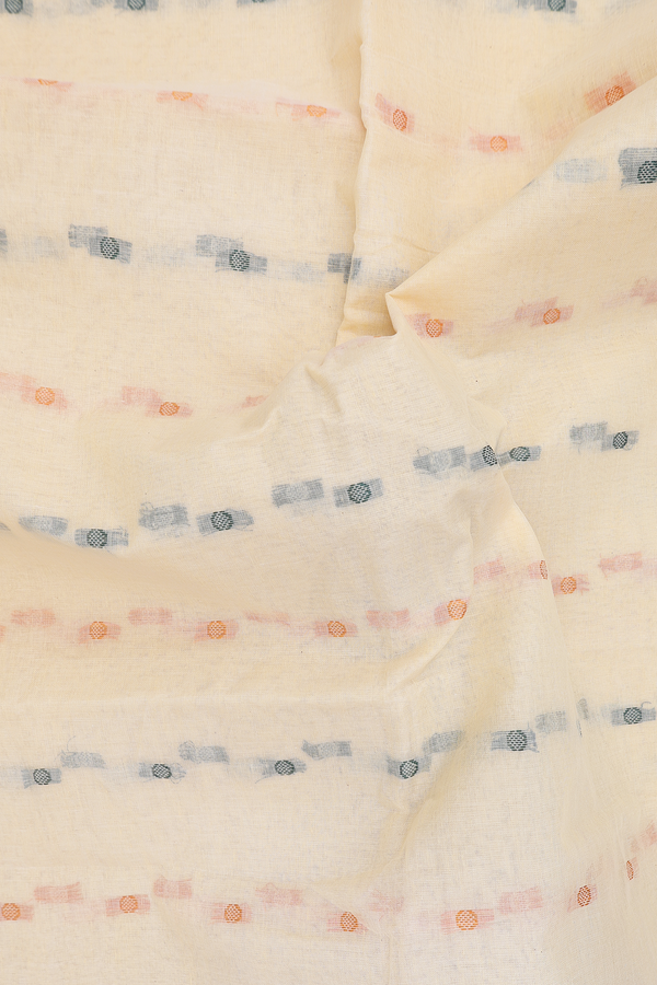 Bengal Cotton Saree In Pale Yellow With Threadwork Buttas