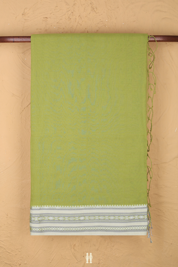 Bengal Cotton Saree In Parrot Green With Contrast Border