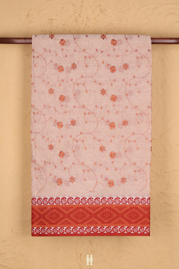 Bengal Cotton Saree In Pastel Brown With Floral Design