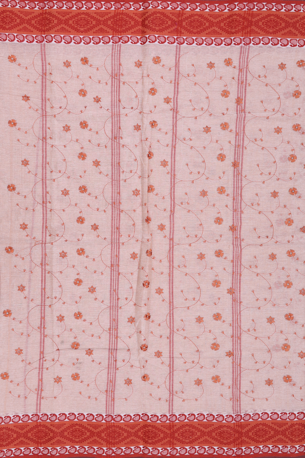 Bengal Cotton Saree In Pastel Brown With Floral Design