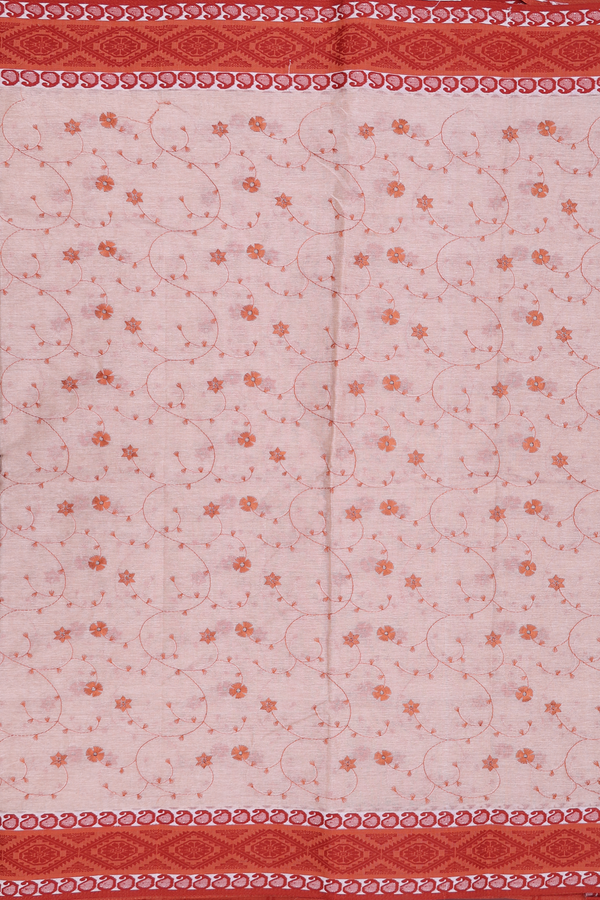 Bengal Cotton Saree In Pastel Brown With Floral Design