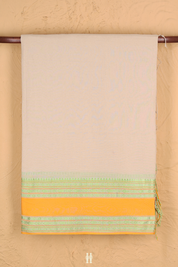 Bengal Cotton Saree In Pastel Brown With Threadwork Border