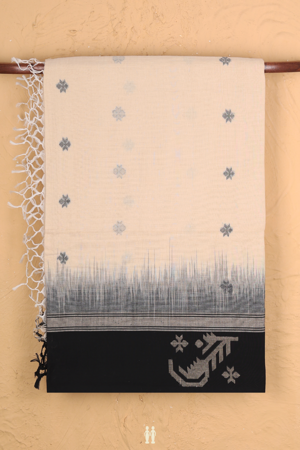 Bengal Cotton Saree In Pastel Brown With Threadwork Buttas
