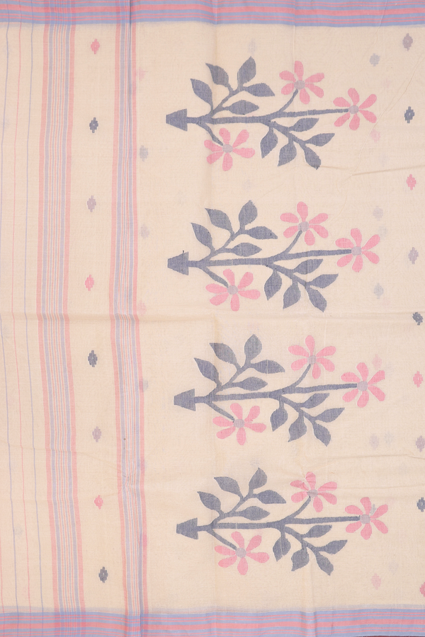 Bengal Cotton Saree In Pastel Brown With Threadwork Buttas