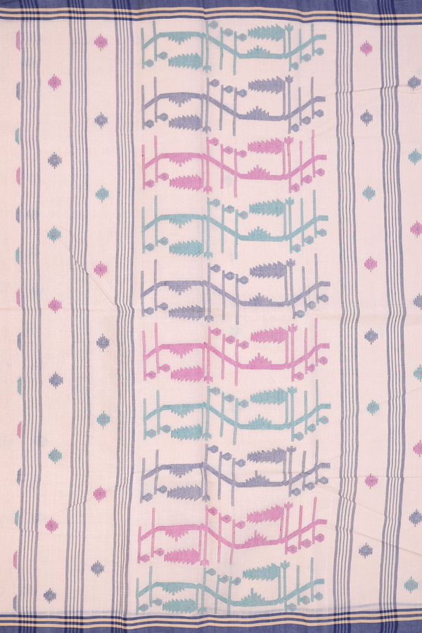 Bengal Cotton Saree In Pastel Brown With Threadwork Buttas