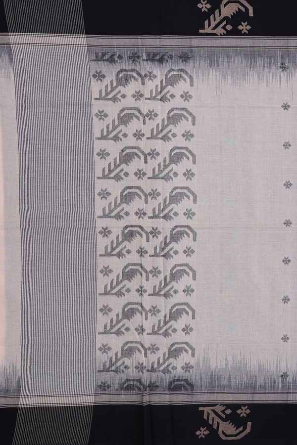 Bengal Cotton Saree In Pastel Brown With Threadwork Buttas