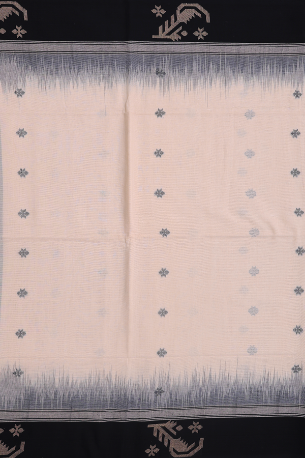 Bengal Cotton Saree In Pastel Brown With Threadwork Buttas