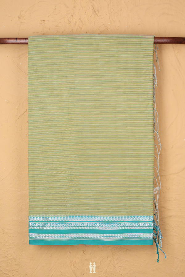 Bengal Cotton Saree In Green With Stripes Design