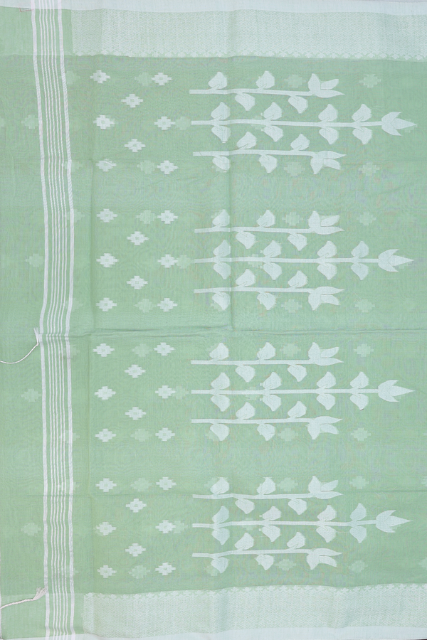 Bengal Cotton Saree In Pastel Green With Threadwork Buttas