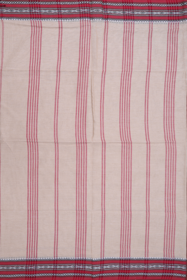 Bengal Cotton Saree In Pastel Khaki With Threadwork Border
