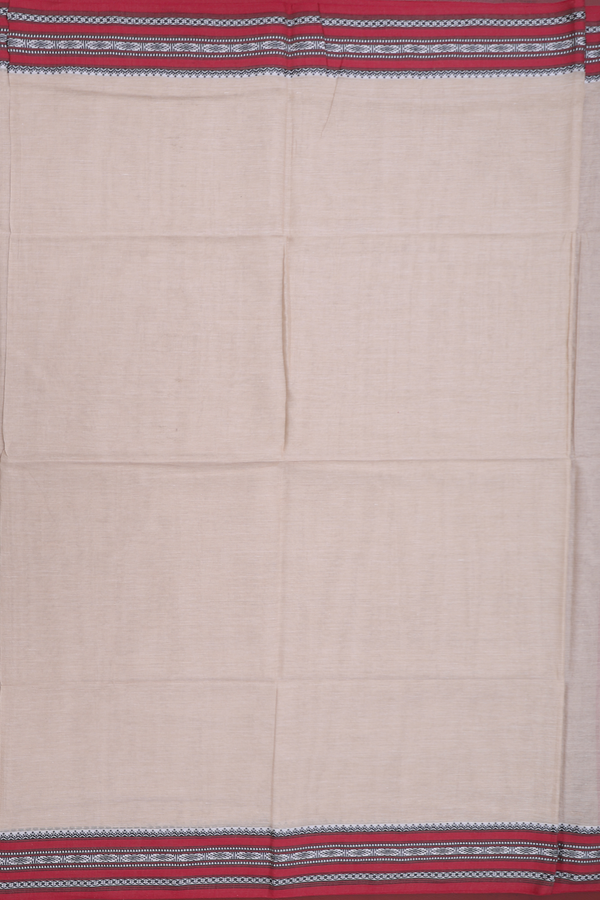 Bengal Cotton Saree In Pastel Khaki With Threadwork Border