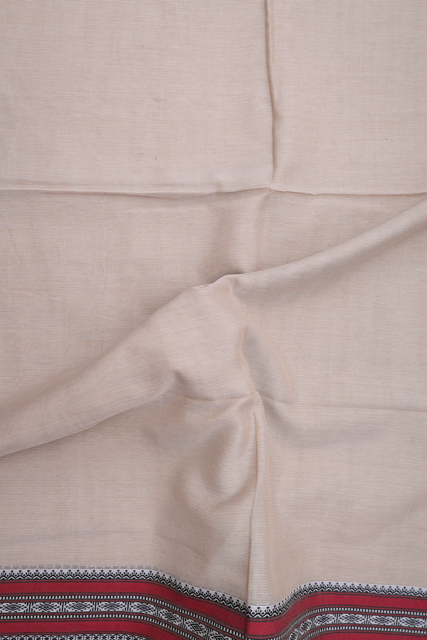 Bengal Cotton Saree In Pastel Khaki With Threadwork Border