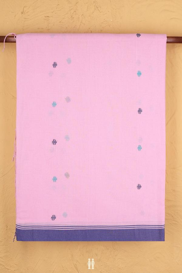 Bengal Cotton Saree In Pastel Pink With Threadwork Buttas