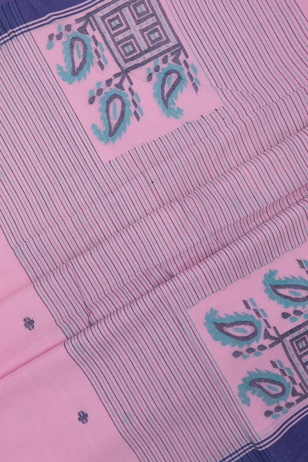 Bengal Cotton Saree In Pastel Pink With Threadwork Buttas
