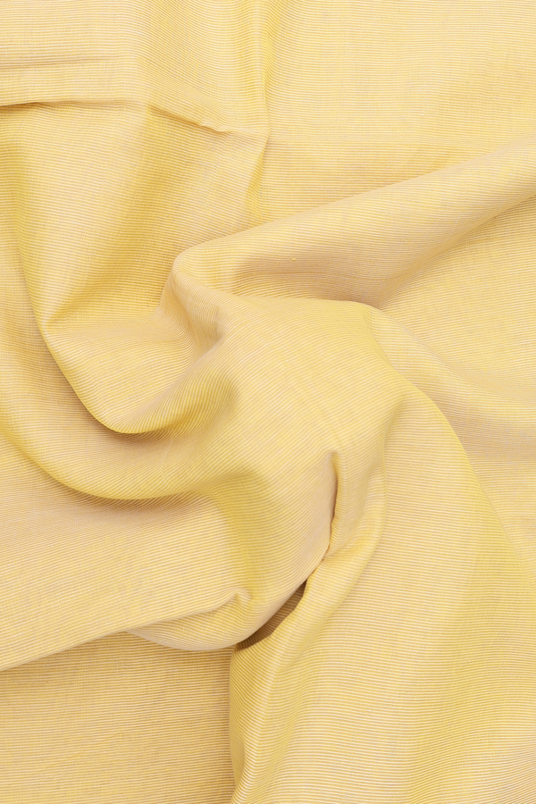 Bengal Cotton Saree In Pastel Yellow With Threadwork Border
