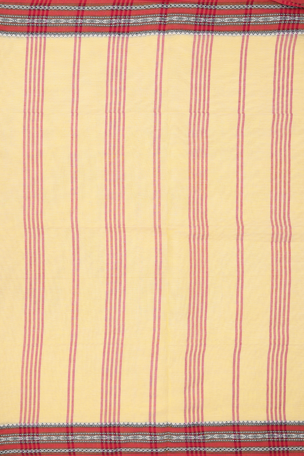 Bengal Cotton Saree In Pastel Yellow With Threadwork Border