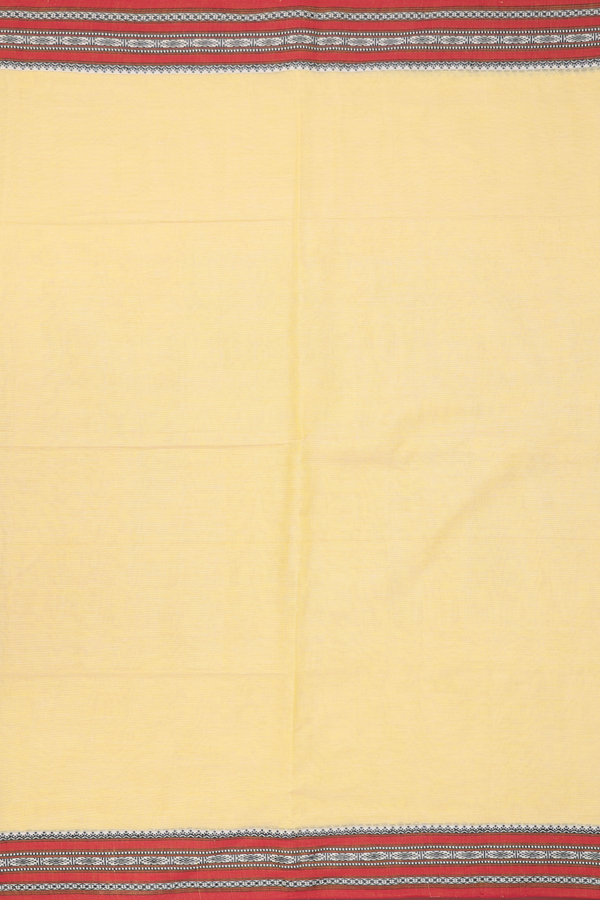 Bengal Cotton Saree In Pastel Yellow With Threadwork Border