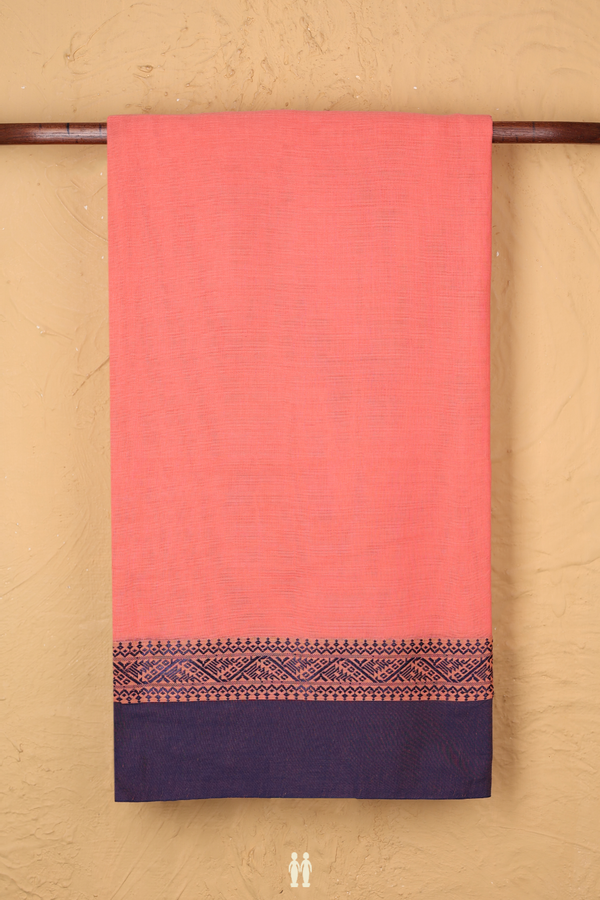 Bengal Cotton Saree In Peach Pink With Threadwork Border