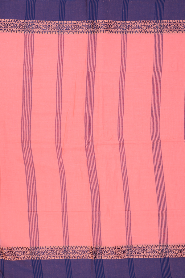 Bengal Cotton Saree In Peach Pink With Threadwork Border