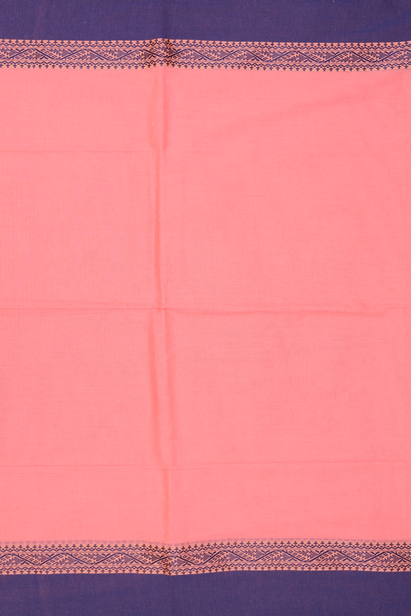 Bengal Cotton Saree In Peach Pink With Threadwork Border