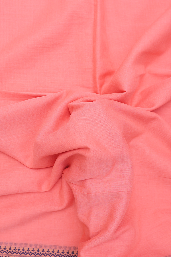 Bengal Cotton Saree In Peach Pink With Threadwork Border