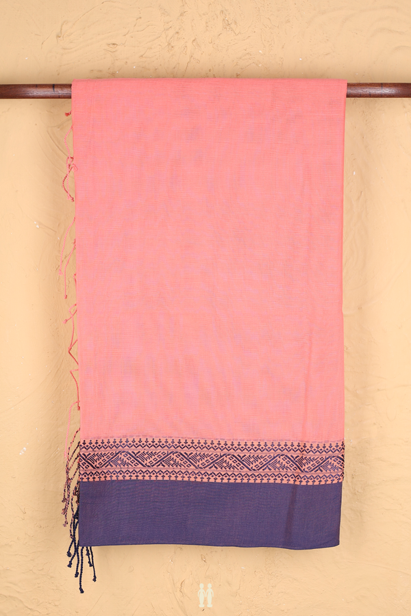 Bengal Cotton Saree In Peach With Threadwork Border