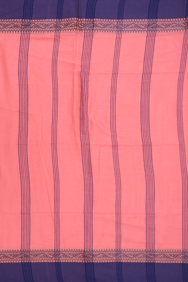 Bengal Cotton Saree In Peach With Threadwork Border