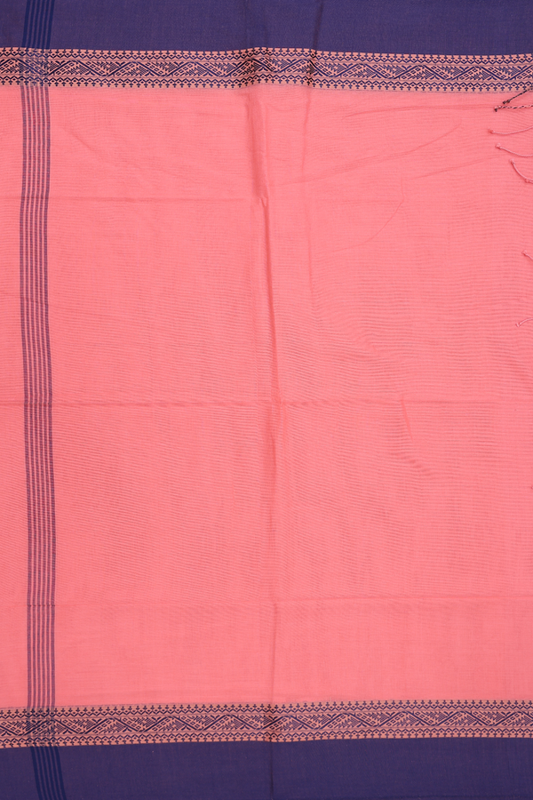 Bengal Cotton Saree In Peach With Threadwork Border