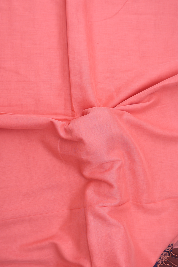 Bengal Cotton Saree In Peach With Threadwork Border