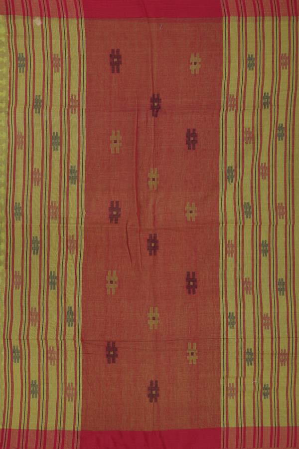 Bengal Cotton Saree In Pear Green With Checks Design