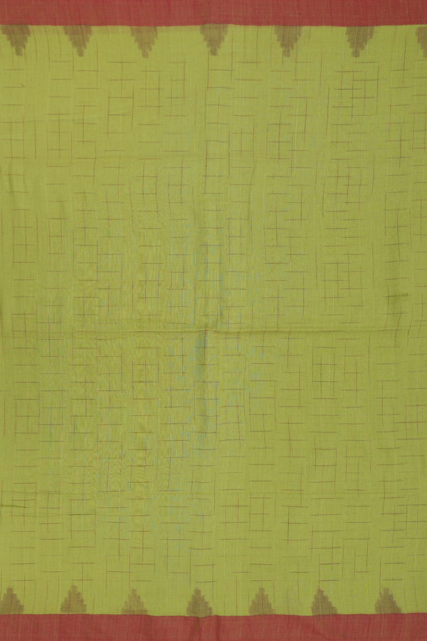 Bengal Cotton Saree In Pear Green With Checks Design