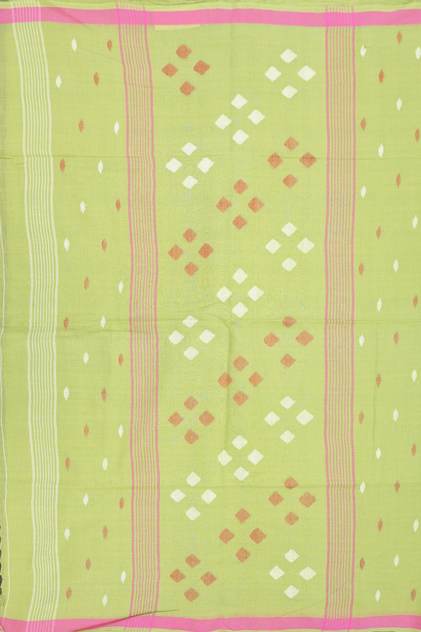 Bengal Cotton Saree In Pear Green With Threadwork Buttas