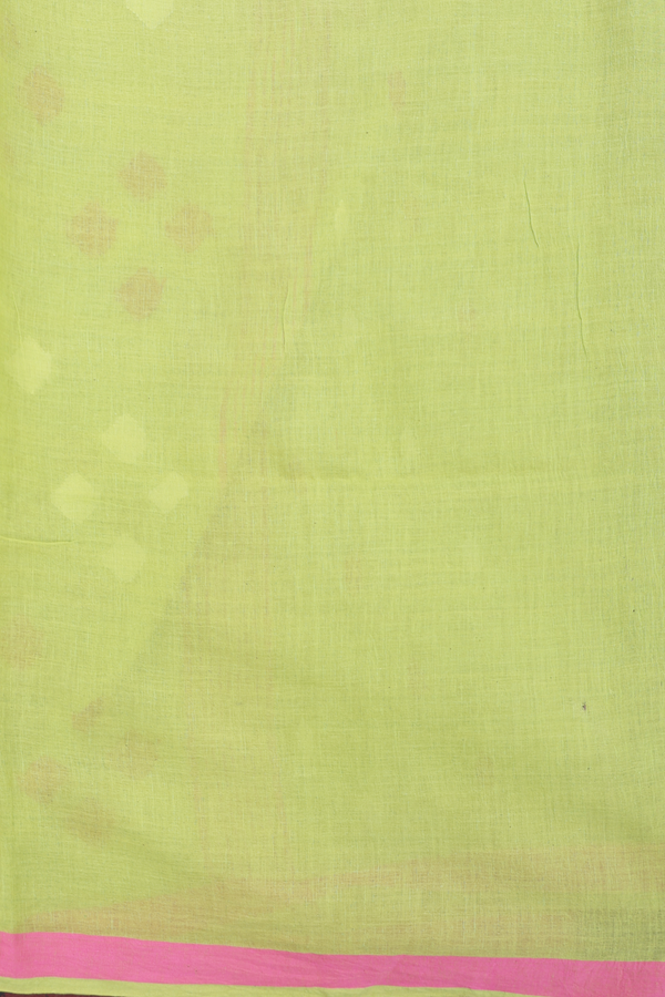 Bengal Cotton Saree In Pear Green With Threadwork Buttas