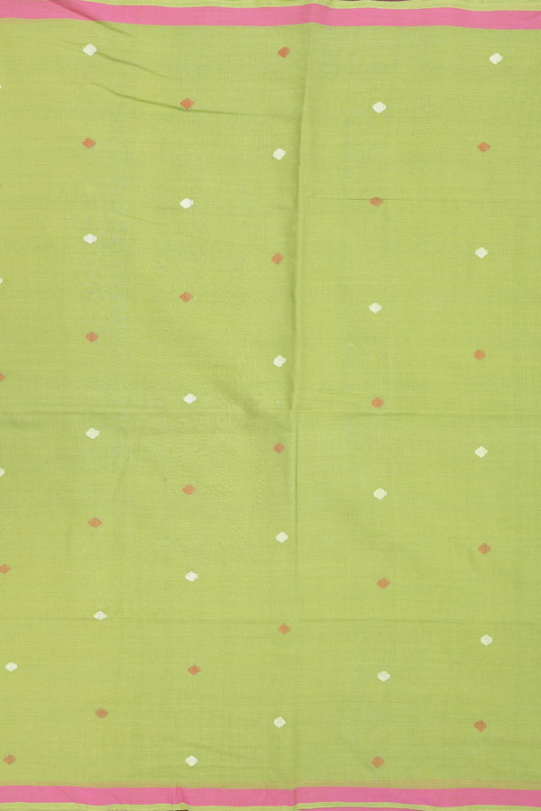 Bengal Cotton Saree In Pear Green With Threadwork Buttas