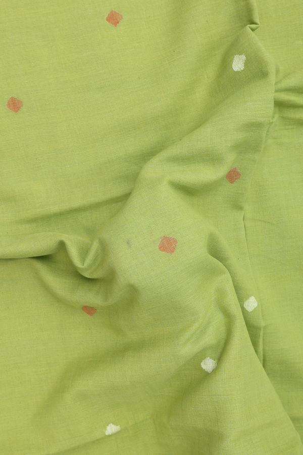Bengal Cotton Saree In Pear Green With Threadwork Buttas