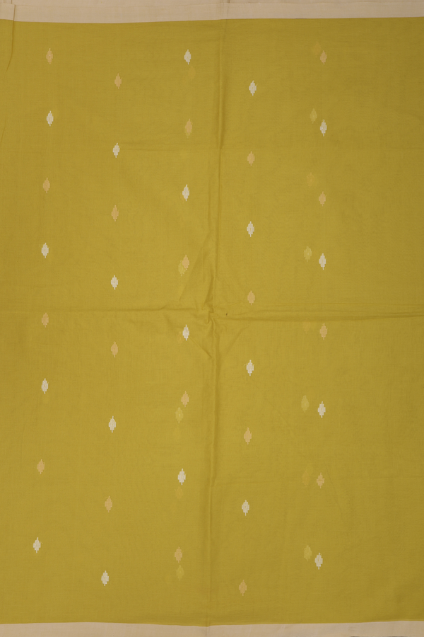 Bengal Cotton Saree In Pear Green With Threadwork Buttas