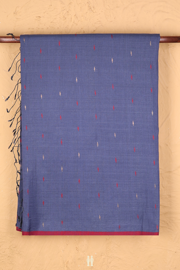 Bengal Cotton Saree In Pigeon Blue With Threadwork Buttas