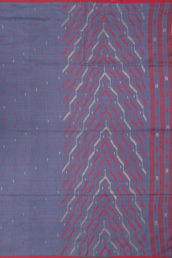 Bengal Cotton Saree In Pigeon Blue With Threadwork Buttas