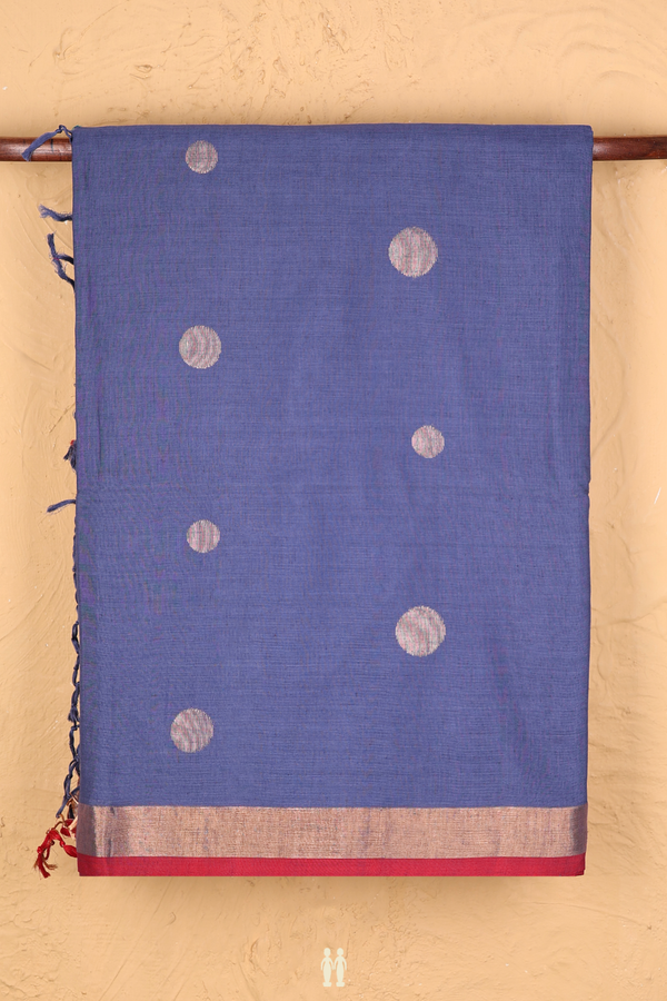 Bengal Cotton Saree In Pigeon Blue With Zari Buttas