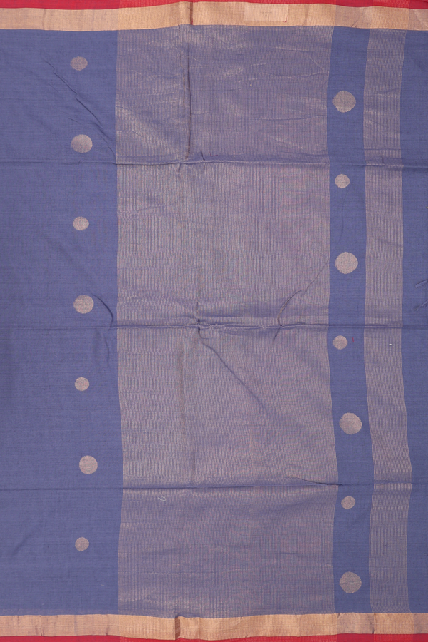 Bengal Cotton Saree In Pigeon Blue With Zari Buttas