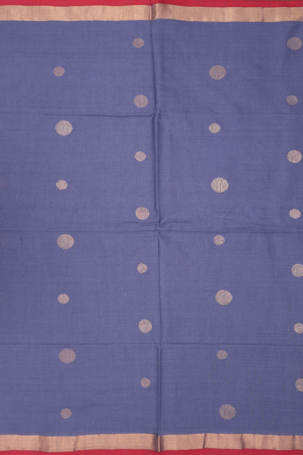 Bengal Cotton Saree In Pigeon Blue With Zari Buttas