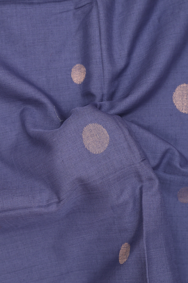 Bengal Cotton Saree In Pigeon Blue With Zari Buttas