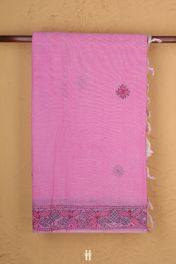 Bengal Cotton Saree In Pink With Chikankari Design