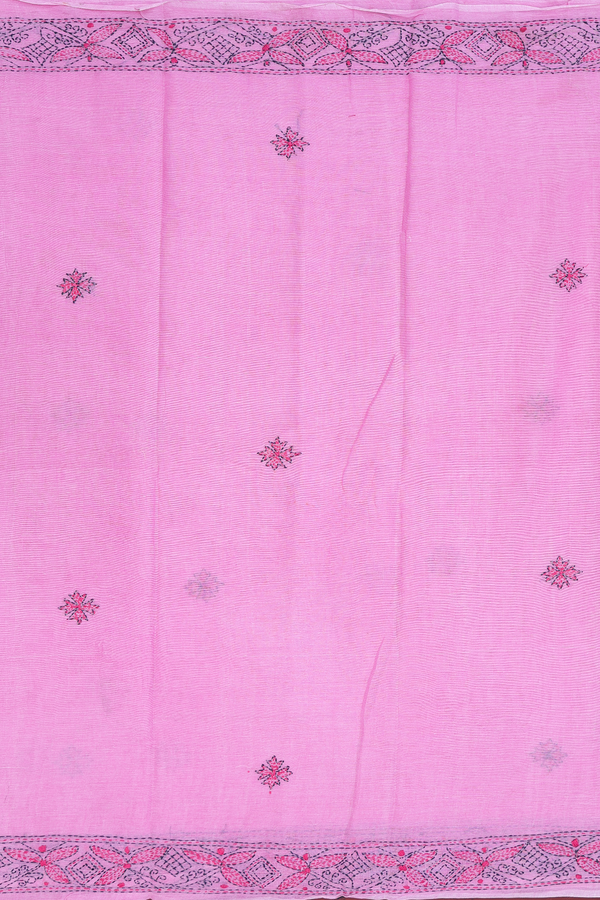 Bengal Cotton Saree In Pink With Chikankari Design
