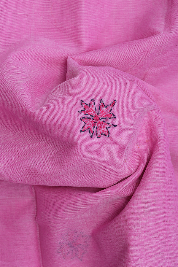 Bengal Cotton Saree In Pink With Chikankari Design
