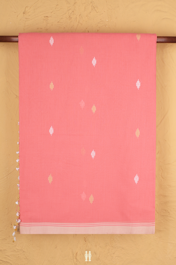 Bengal Cotton Saree In Pink With Threadwork Buttas