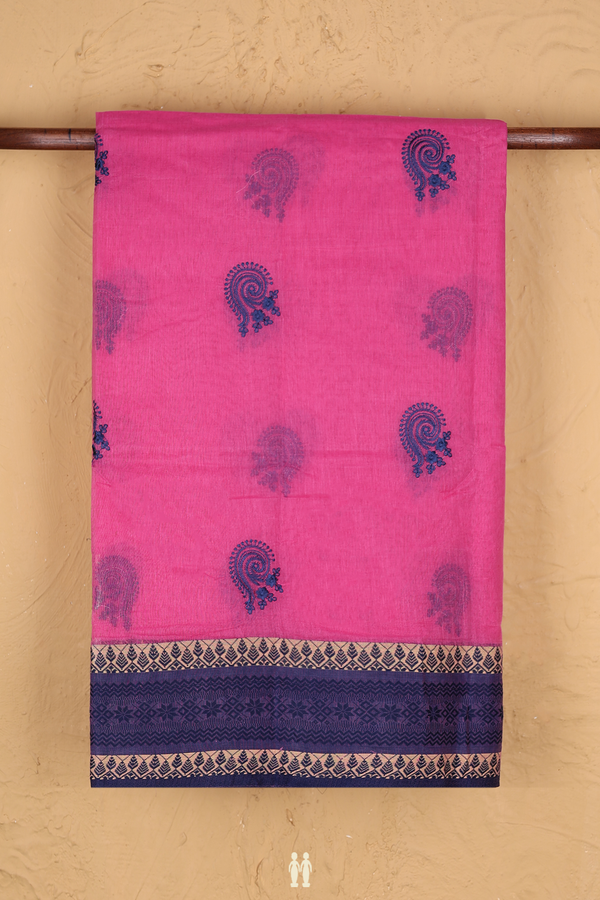 Bengal Cotton Saree In Pink With Threadwork Buttas