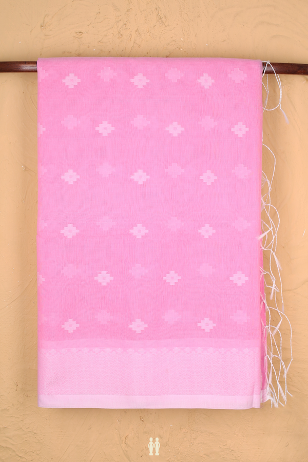 Bengal Cotton Saree In Pink With Threadwork Buttas
